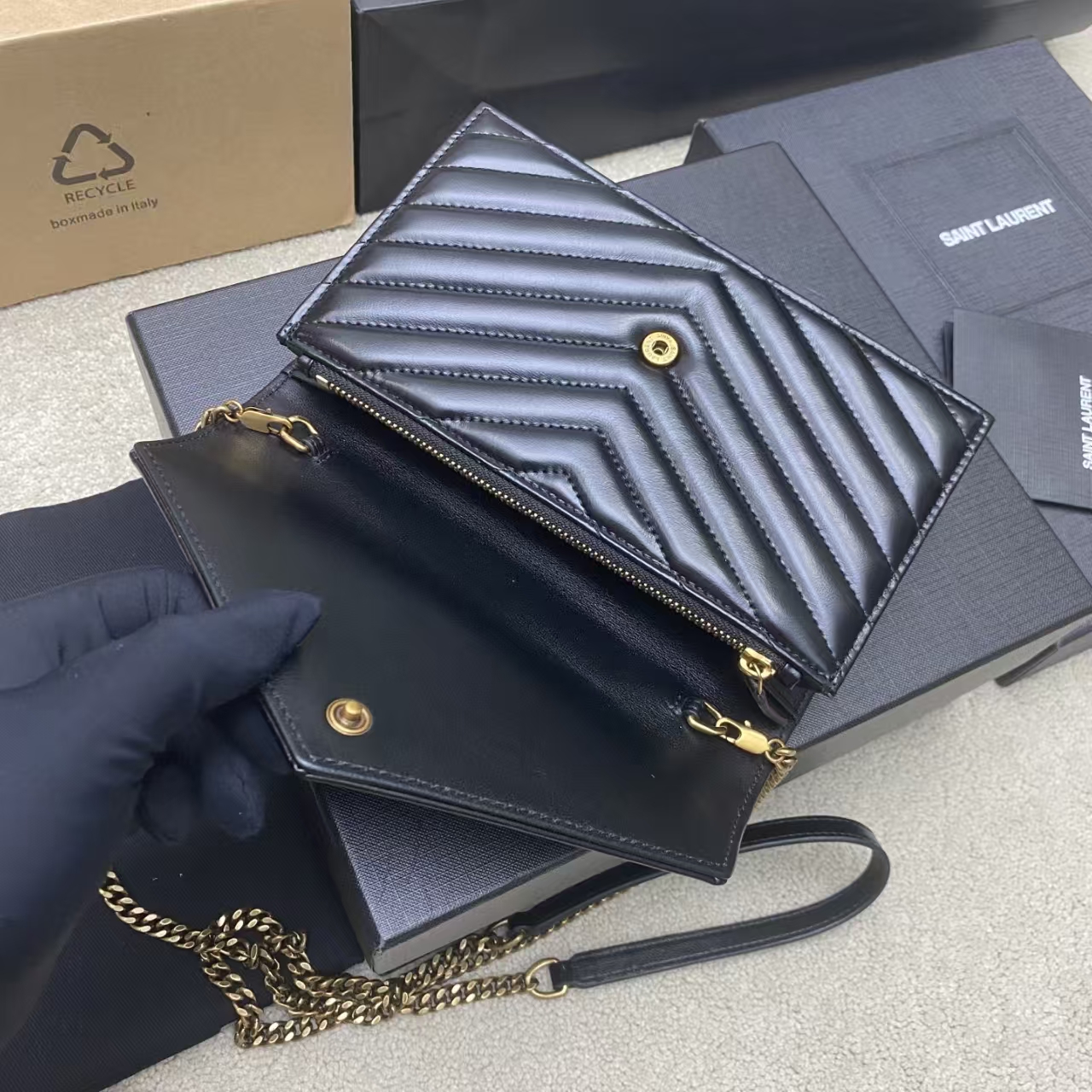 YSL CASSANDRE ENVELOPE Lambskin Chain Wallet