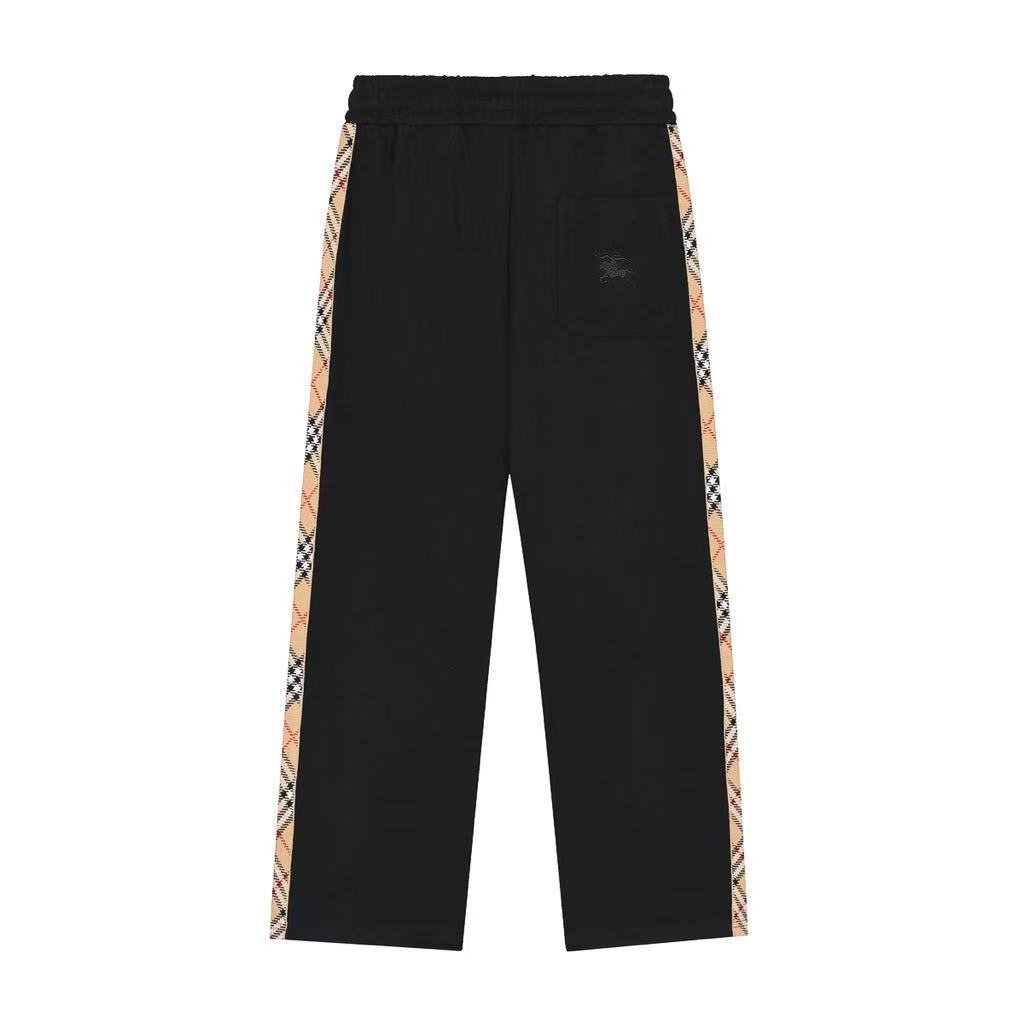 Black Burberry Cotton Sweatpants with Check Detail - Drawstring Joggers for Men & Women