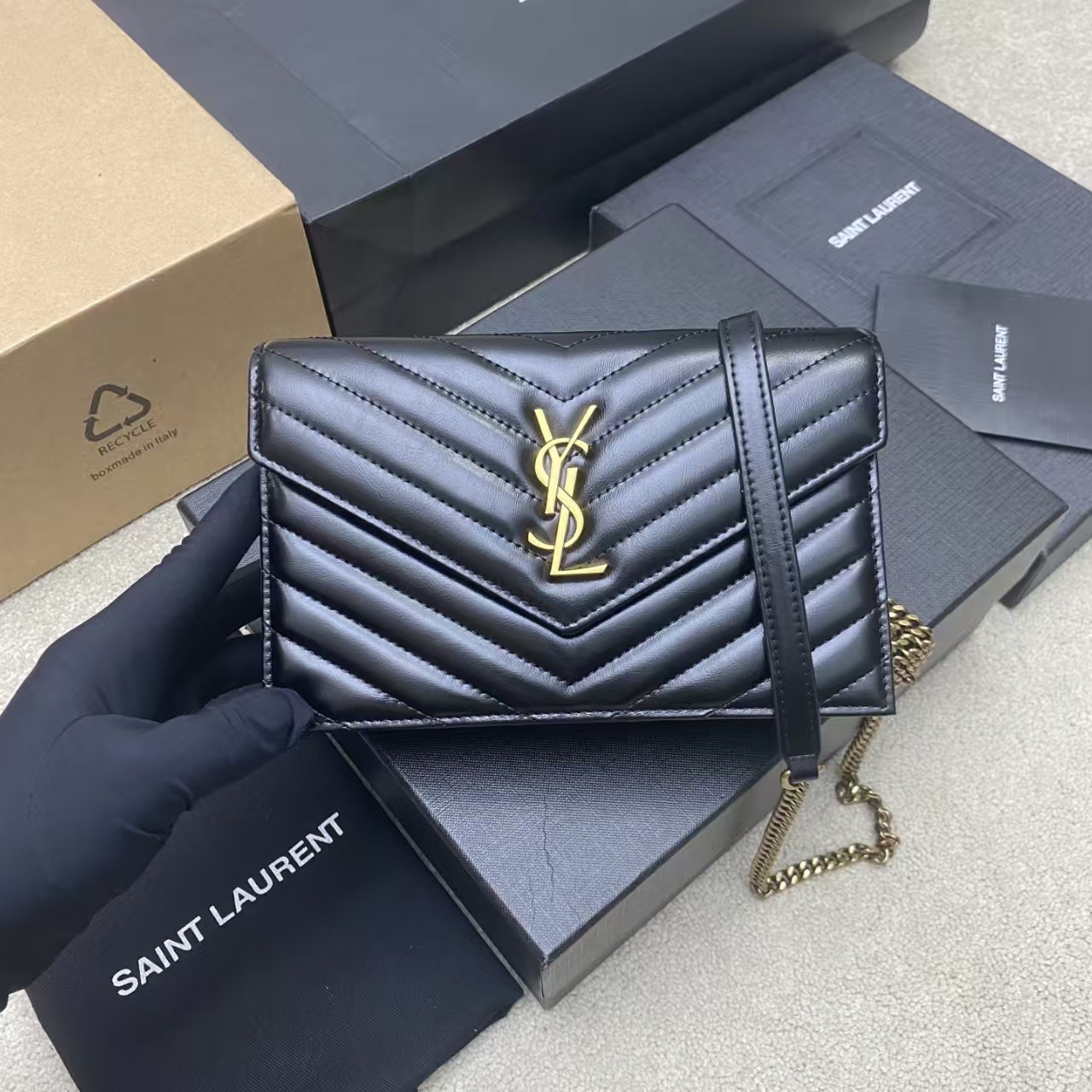 YSL CASSANDRE ENVELOPE Lambskin Chain Wallet