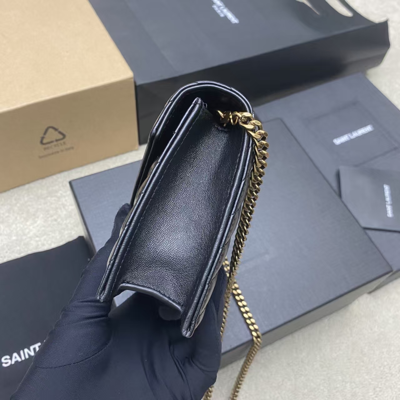 YSL CASSANDRE ENVELOPE Lambskin Chain Wallet