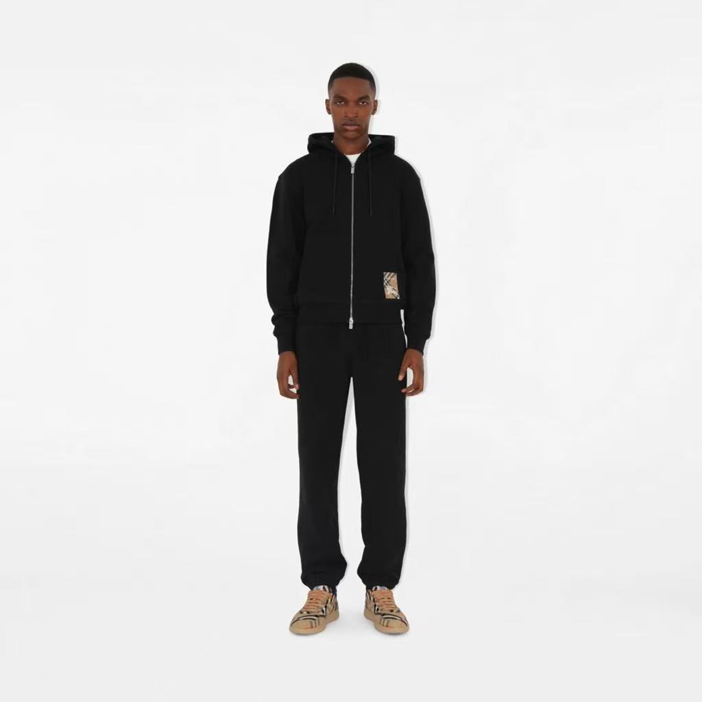 Burberry Signature Check Tag Hoodie in Black - Cotton Zip Front Pullover