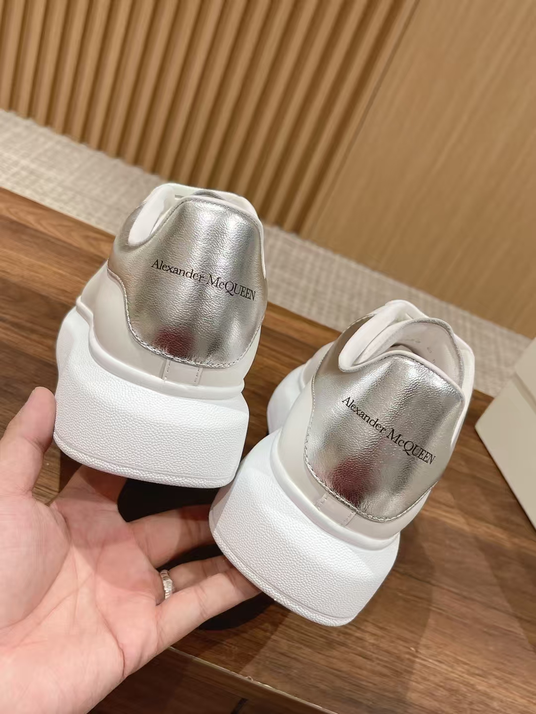 Alexander McQueen Outdoor Sneaker White & Metallic Silver Tail | Sport Shoe