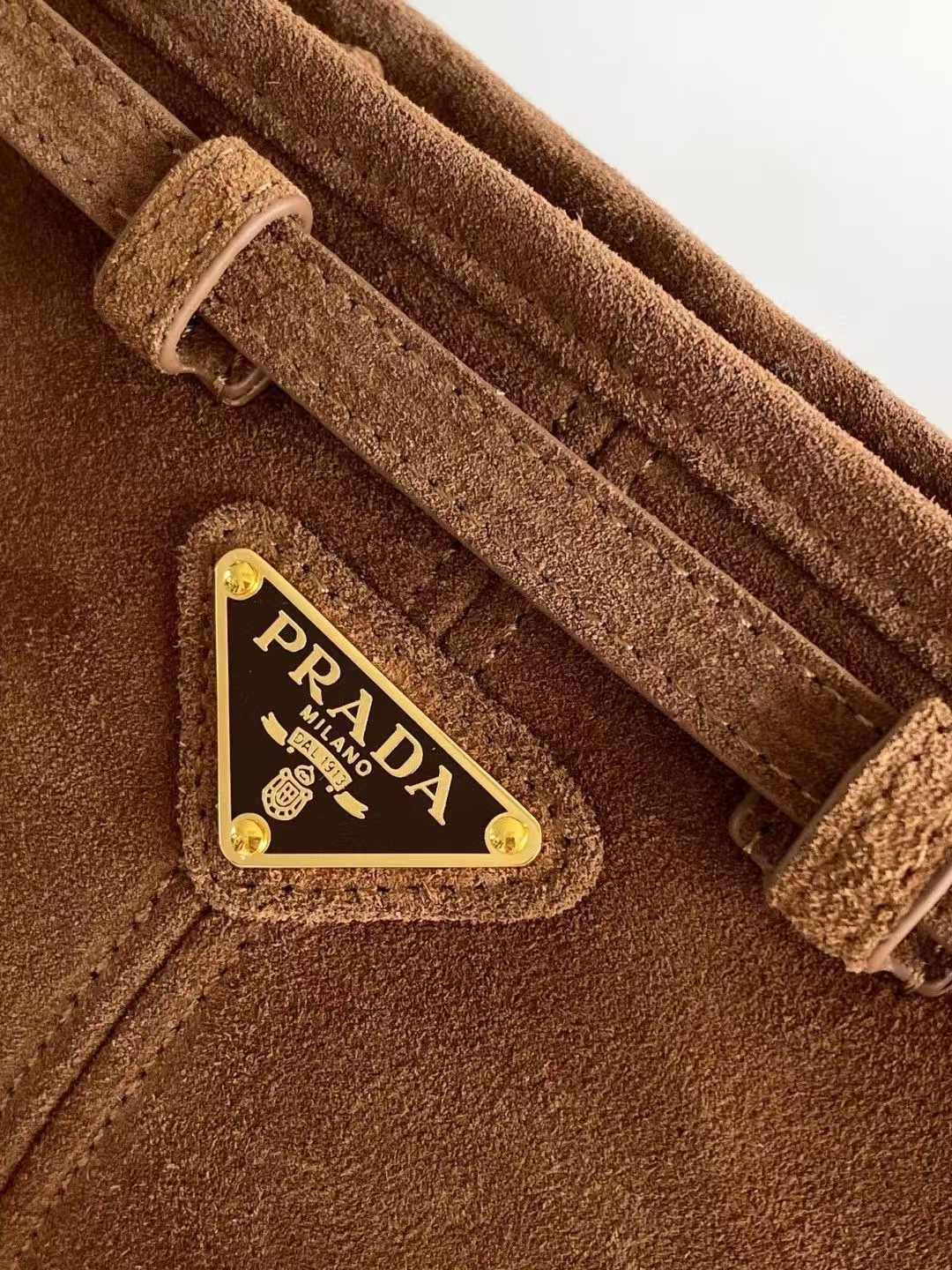 Prada Cocoa Brown Small Bonnie Suede Leather Shoulder Bag | Rich Suede Texture & Belt Accent