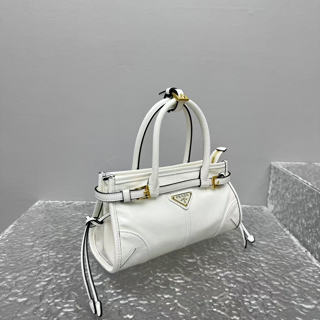 Prada White Leather Mini Bonnie Bag | Modern Attitude & Side Buckle Detail