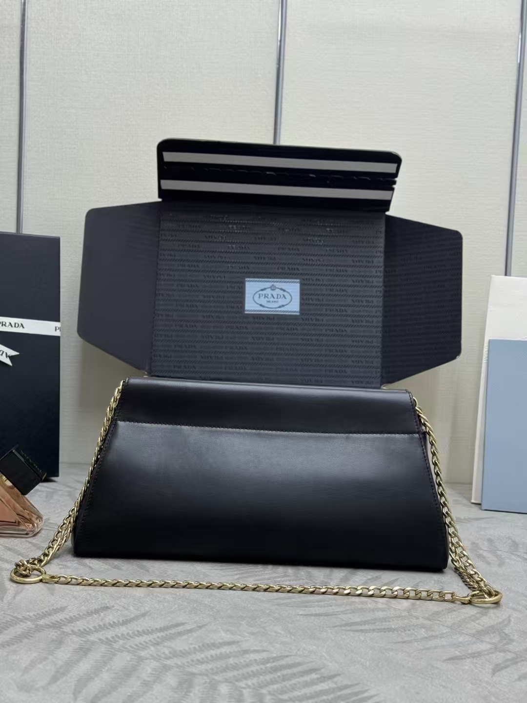 Prada Black Medium Enchaîné Leather Bag | Chain Top Handle & Modern Vintage Silhouette