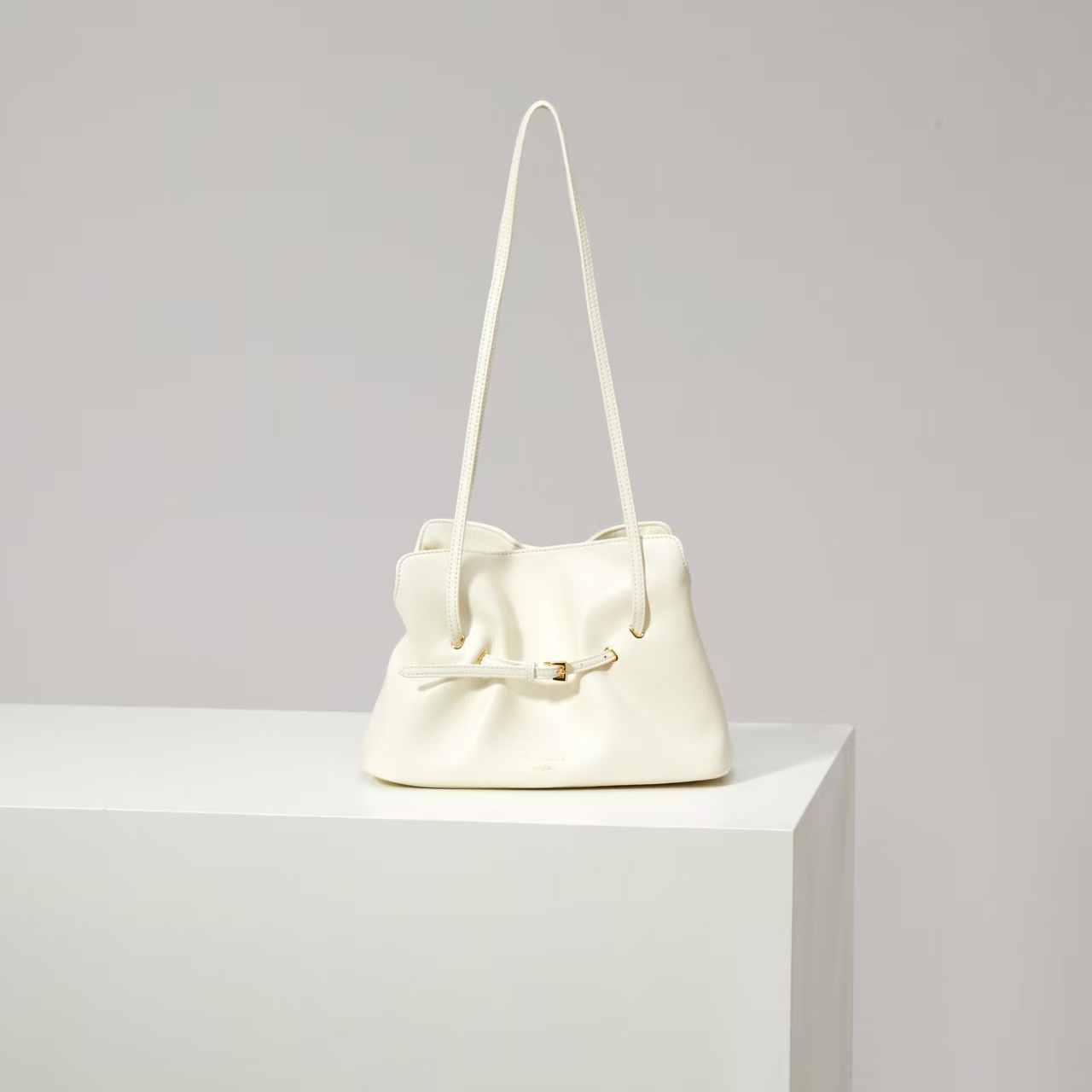 Prada Ivory Small Dada Nappa Leather Bag | Pleated Detail & Warm Organic Elegance