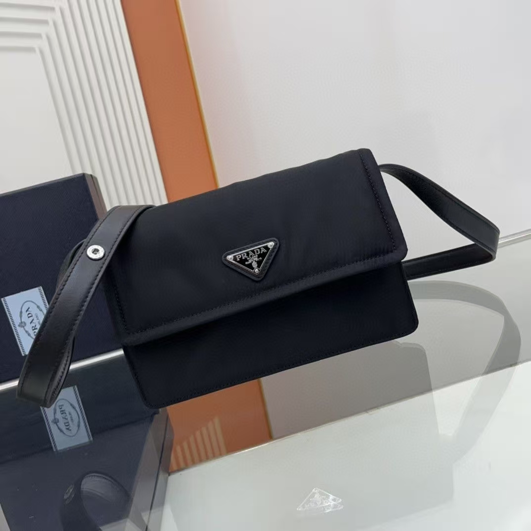 Prada Black Small Quilted Re-Nylon Shoulder Bag | Ocean Plastic, Padded Silhouette