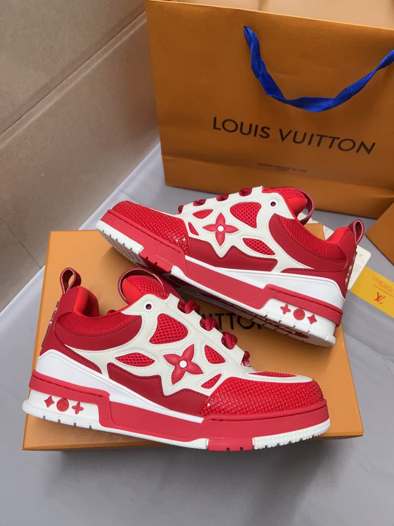 LOUIS VUITTON Monogram Floral Side Accent in White & Red | Leather & Embroidery Collection