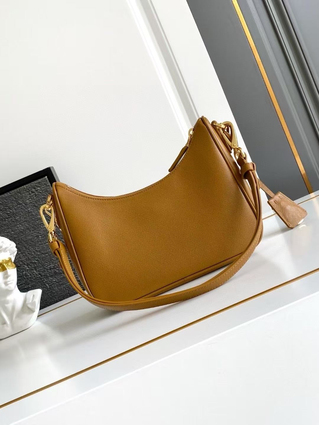 Prada Caramel Re-Edition Saffiano Leather Mini Bag | Detachable Chain & Leather Handles