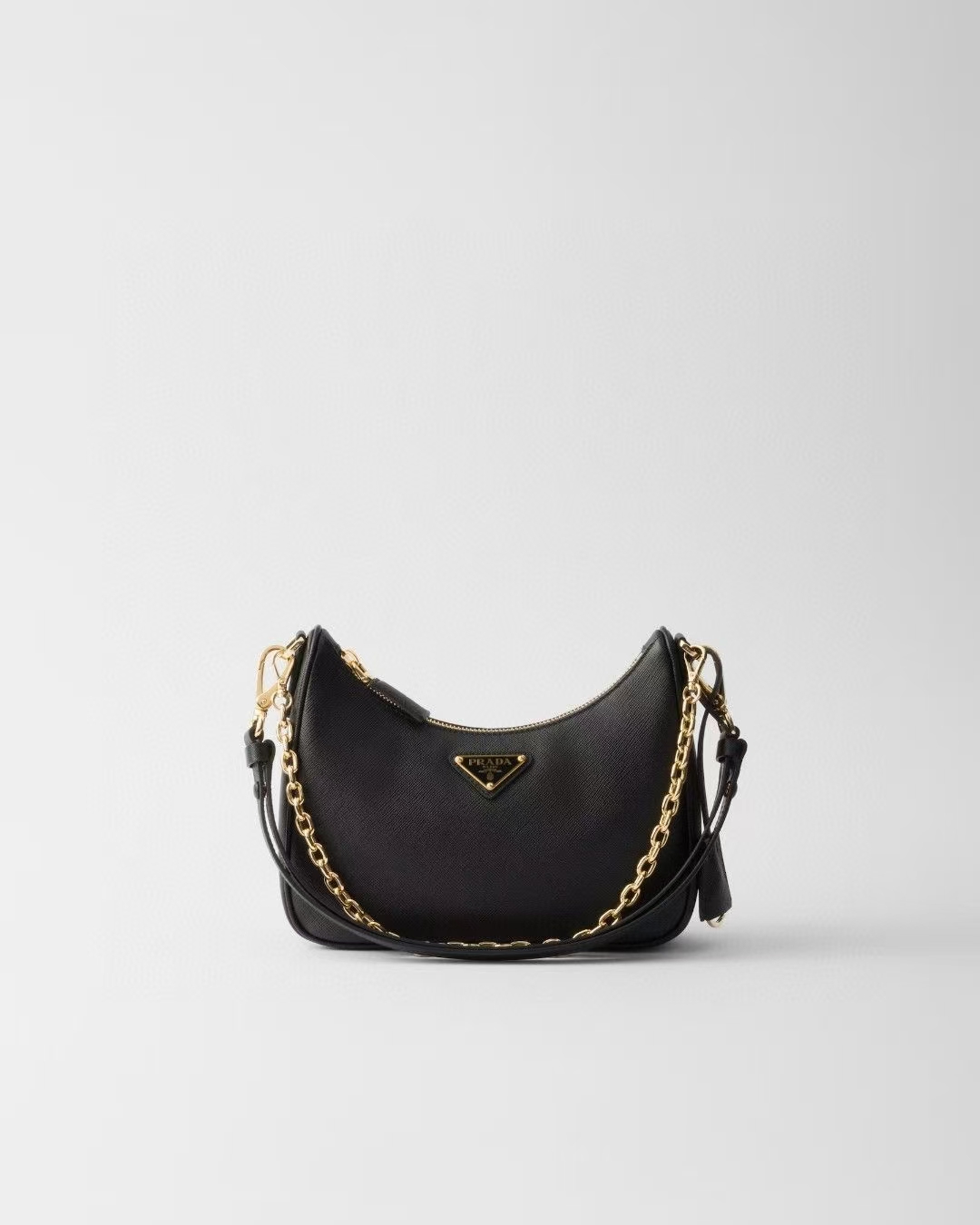 Prada Black Re-Edition Saffiano Leather Mini Bag | Detachable Chain & Leather Handles