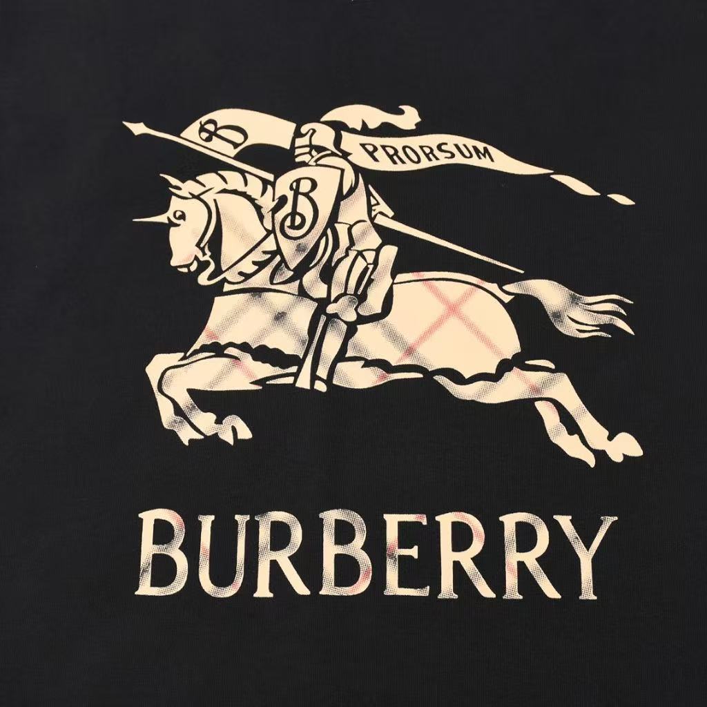 Men‘s Black Burberry Ombré Gradient Equestrian Knight Logo Cotton T-Shirt