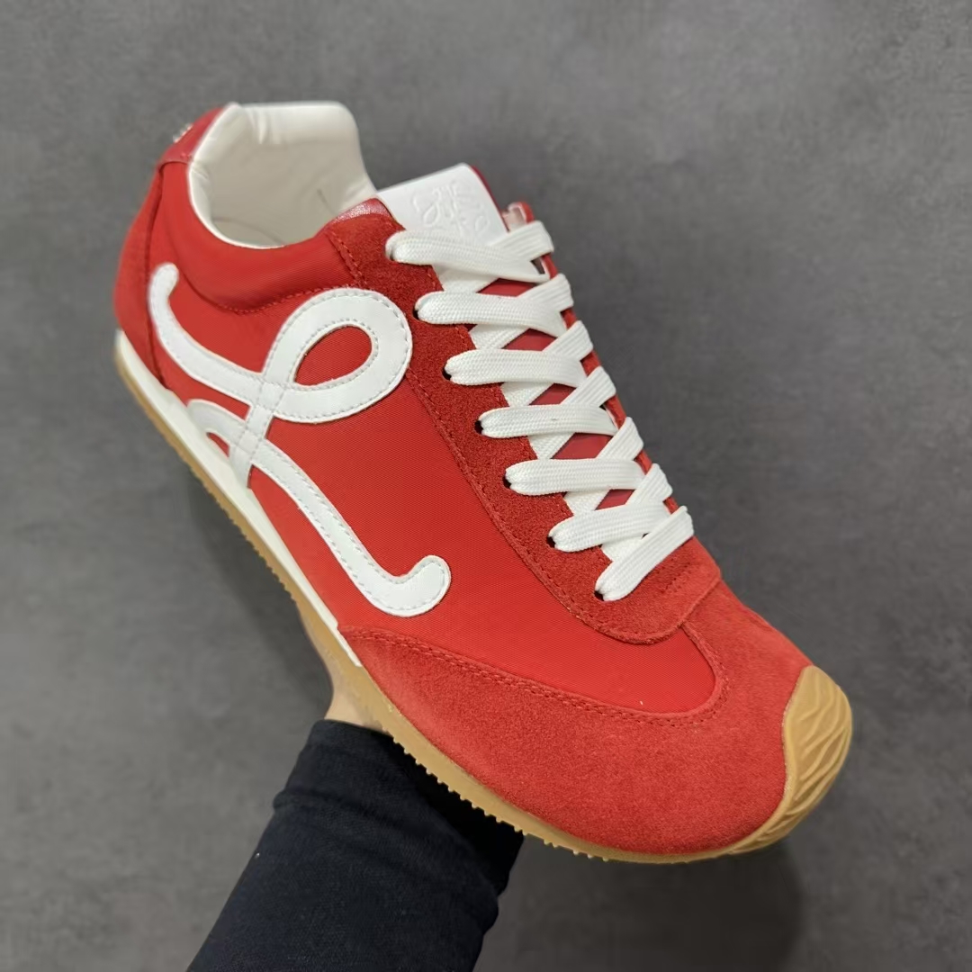 LOEWE Balletrunner Red & White | Leather Panel Casual Sneakers