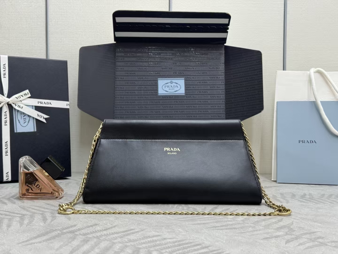 Prada Black Medium Enchaîné Leather Bag | Chain Top Handle & Modern Vintage Silhouette