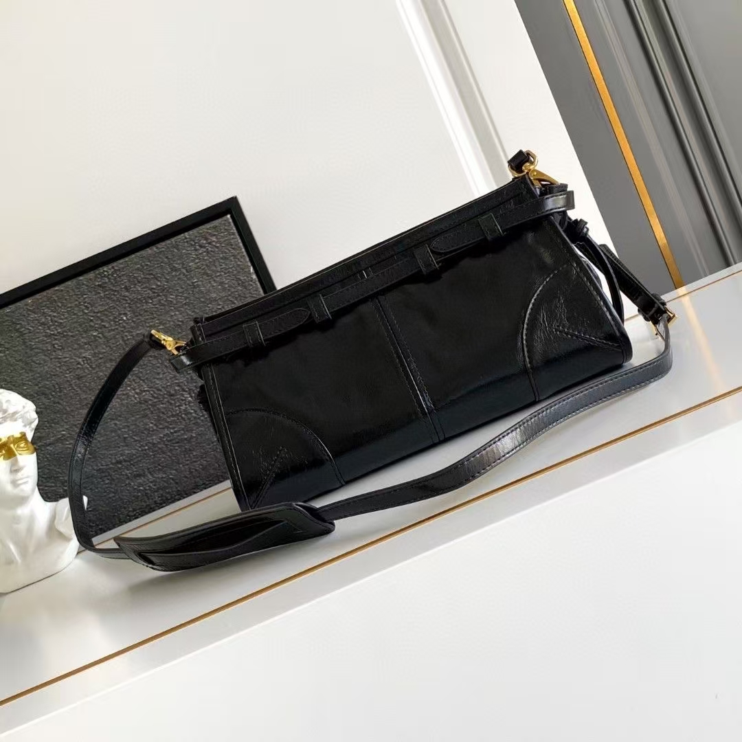 Prada Black Small Bonnie Leather Shoulder Bag | Glossy Rectangular Silhouette & Adjustable Strap