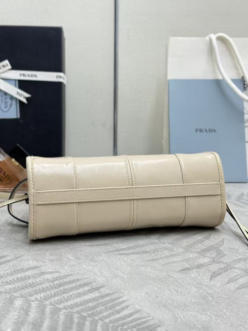 Prada Travertine Leather Mini Bonnie Bag | Modern Attitude & Side Buckle Detail
