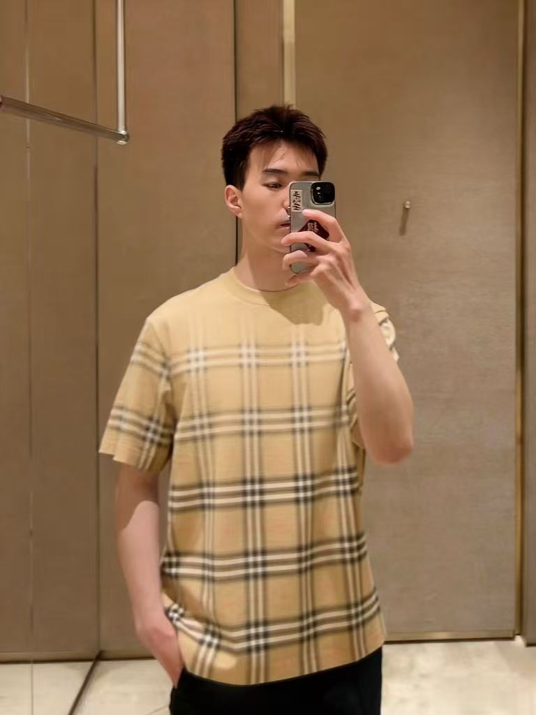 Men‘s Burberry Ombré Gradient Check Cotton T-Shirt - Short Sleeve Crewneck Tee