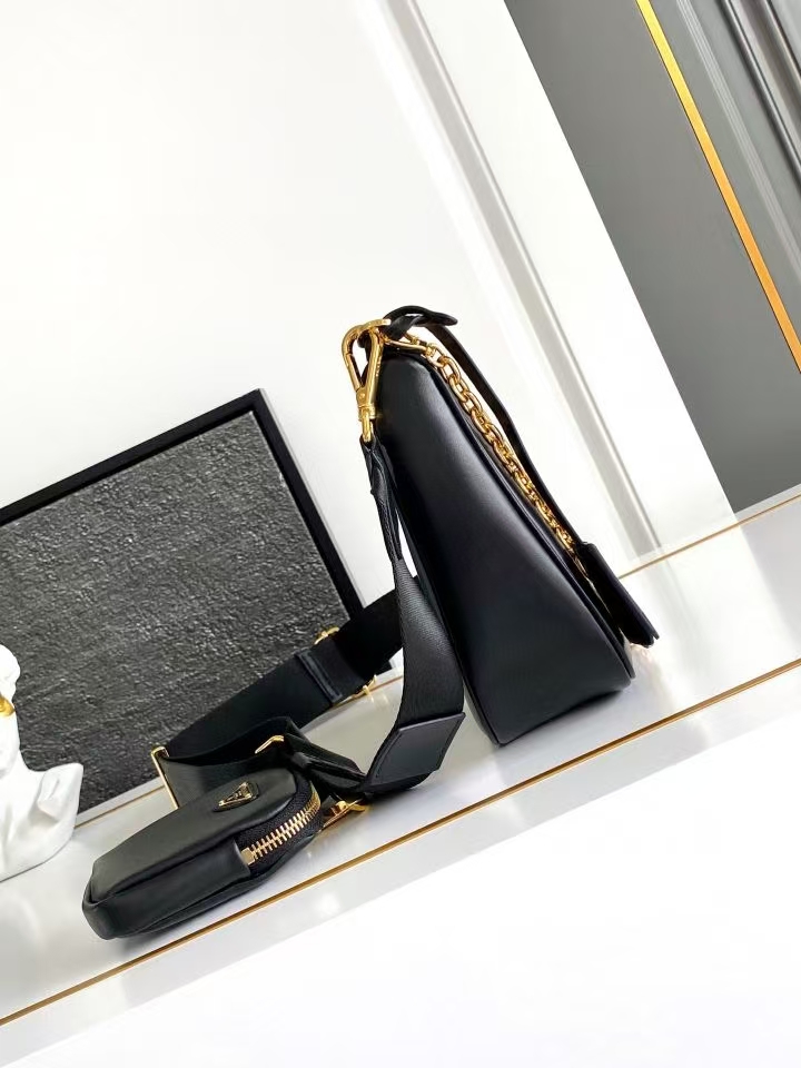 Prada Black Re-Edition 2005 Re-Nylon Bag | Three-in-One Crossbody with Detachable Pouch