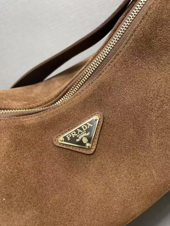 Prada Cinnamon Medium Aimée Suede Leather Shoulder Bag | Warm Minimalist, Soft Silhouette