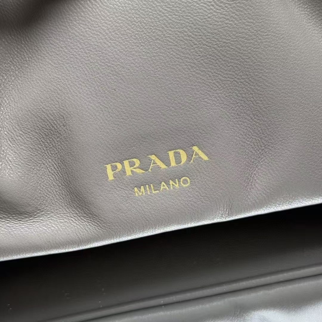 Prada Granite Grey Small Dada Nappa Leather Bag | Mineral-Inspired Hue & Pleated Detail