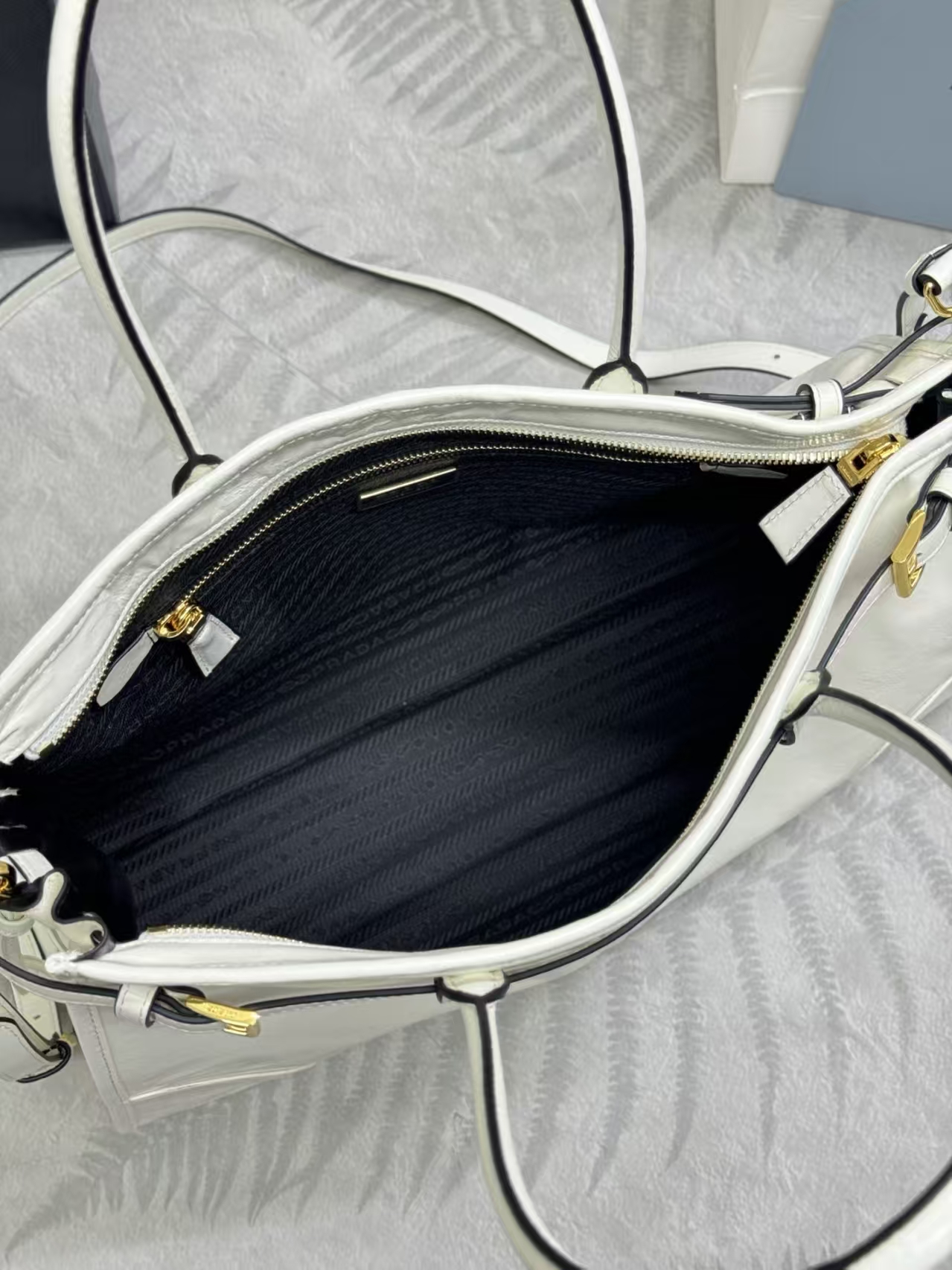 Prada White Medium Bonnie Leather Bag | Clean Geometric Design & Glossy Leather