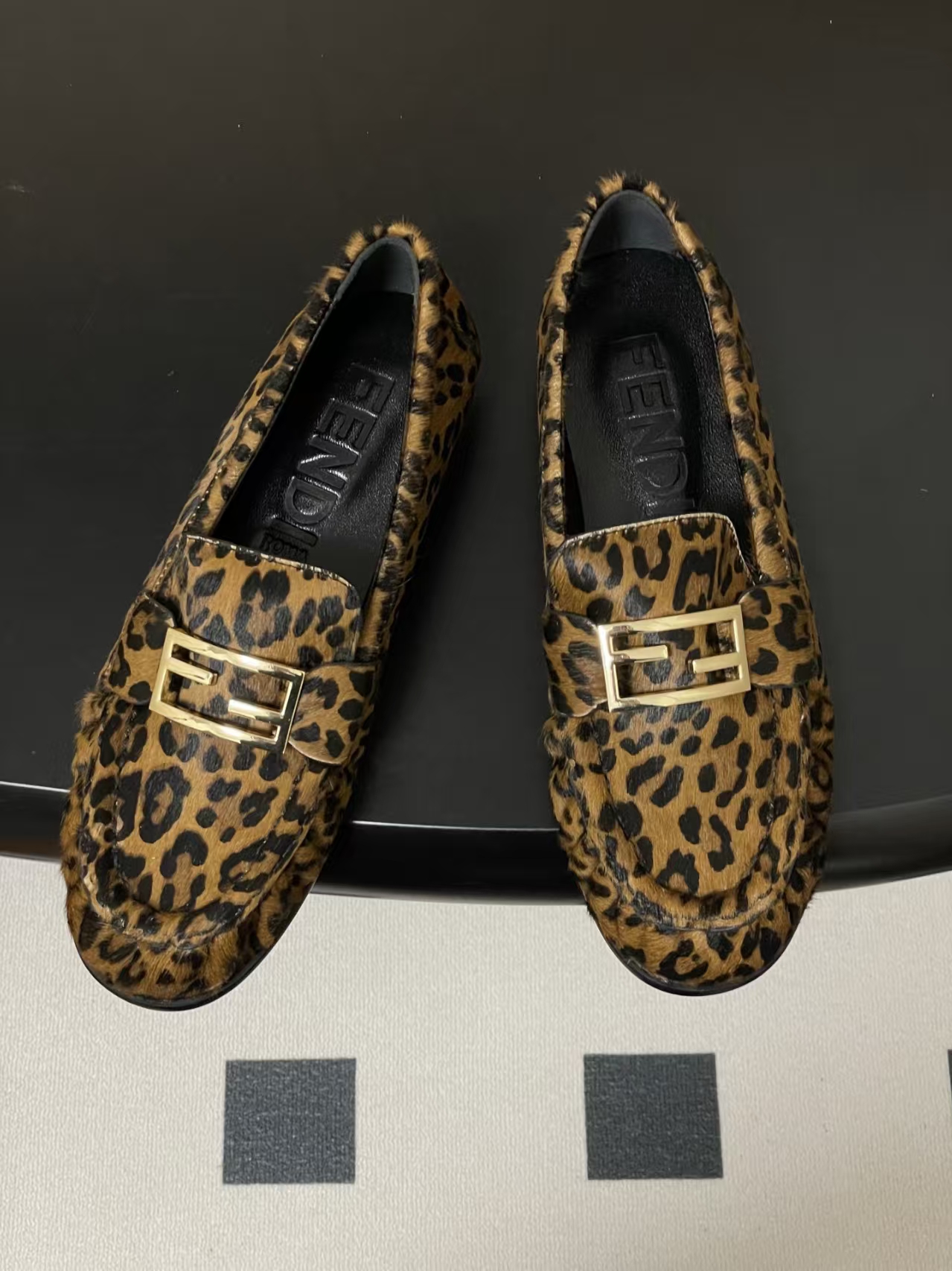 FENDI Baguette Crinkle Round-Toe Retro Loafer in Leopard Print Leather