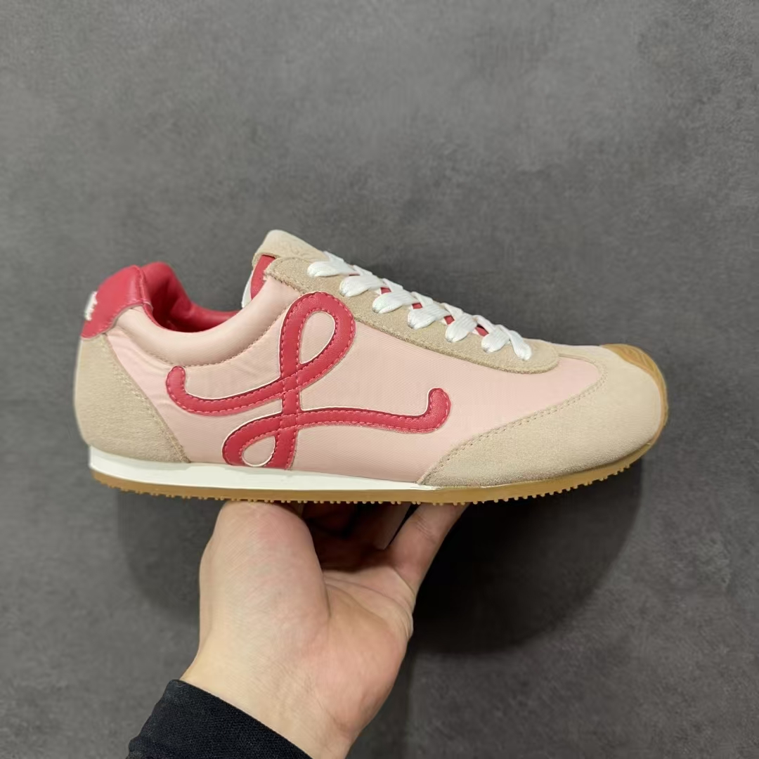 LOEWE Balletrunner Blush Pink & Red | Leather Panel Casual Sneakers