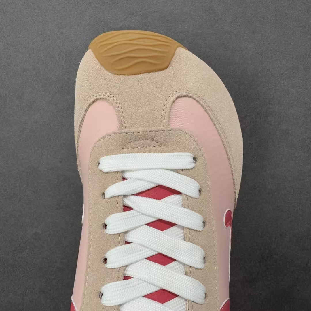 LOEWE Balletrunner Blush Pink & Red | Leather Panel Casual Sneakers