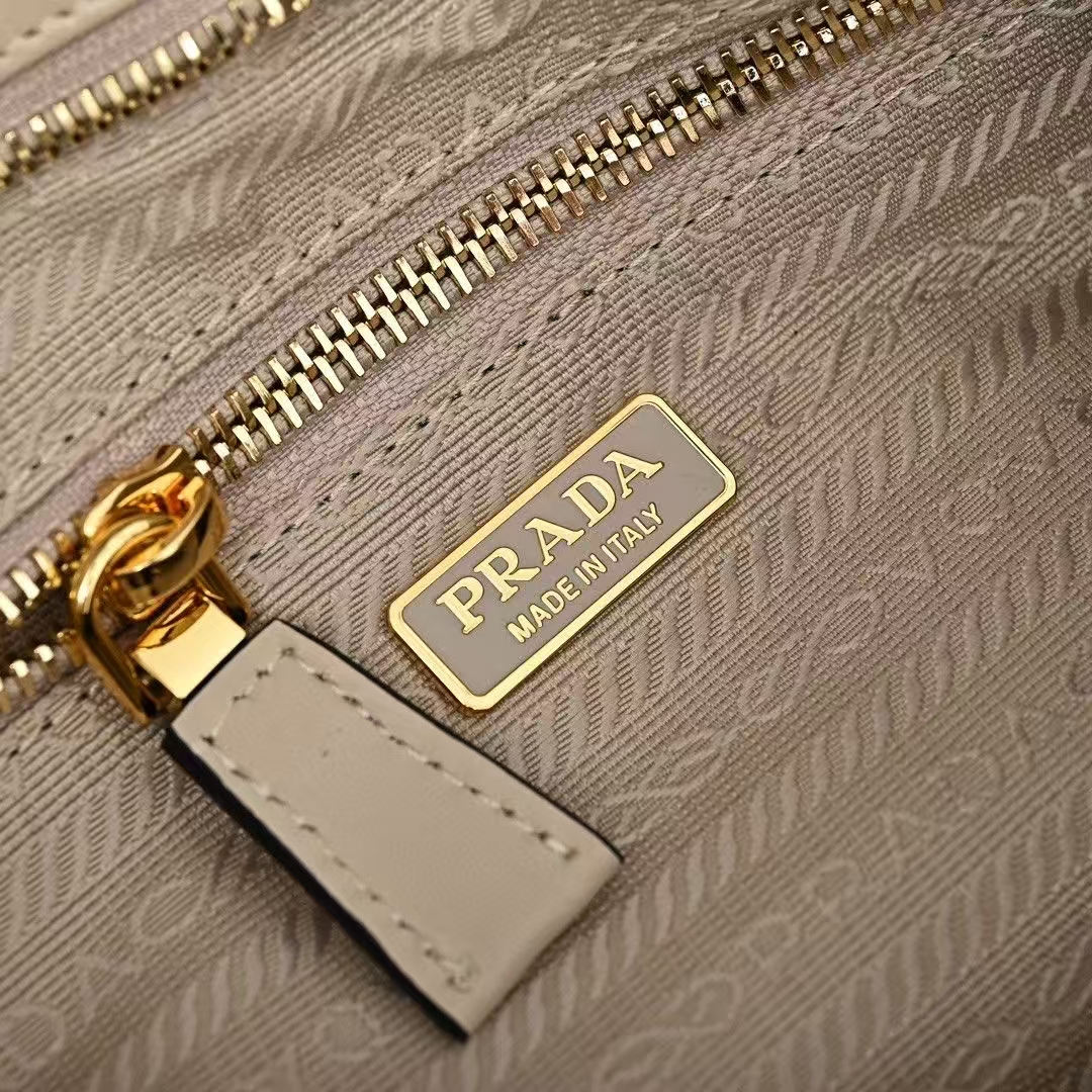 Prada Travertine Medium Bonnie Leather Bag | Geometric Design & Elevated Neutral Tone