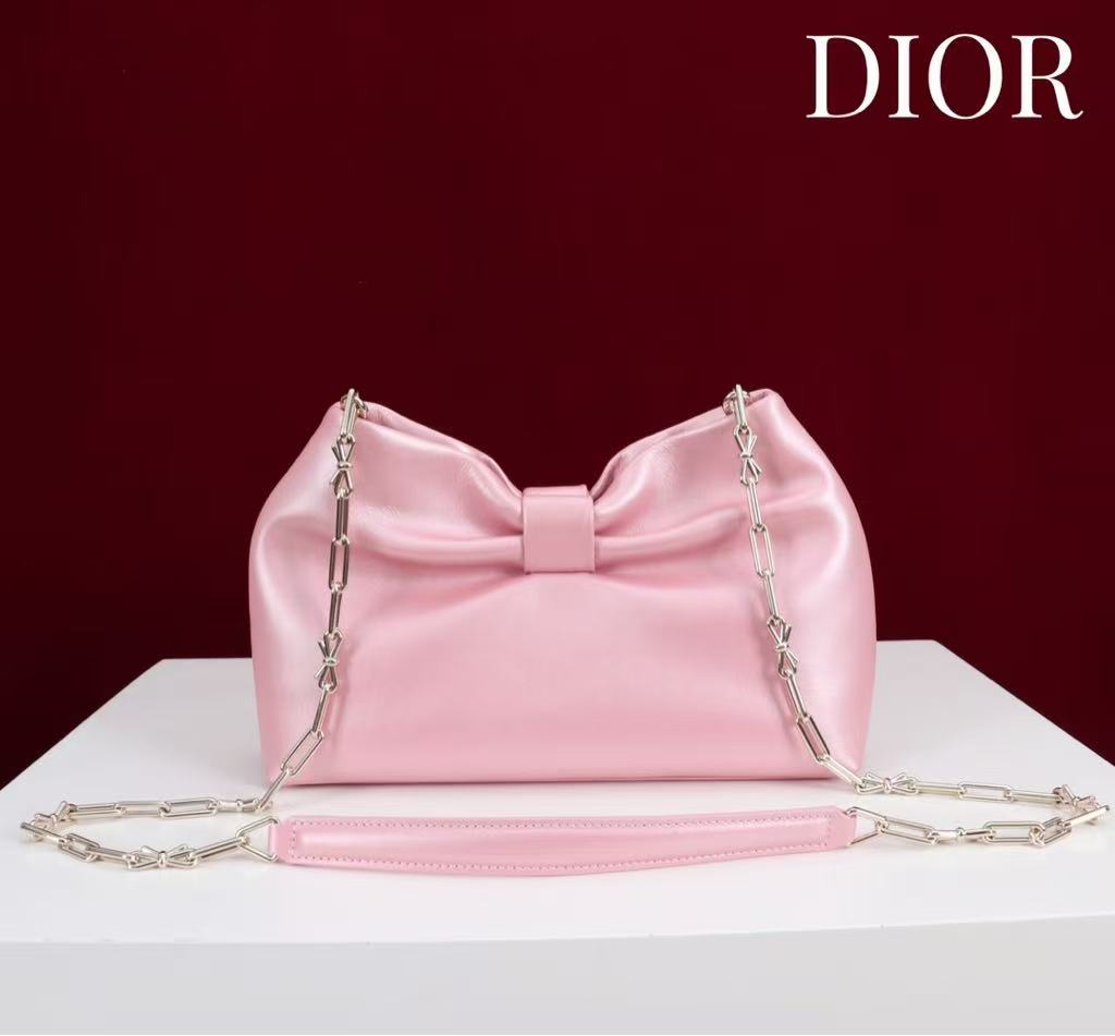 Dior Bowknot Handbag Small Size Dreamy Pink Sheepskin Leather