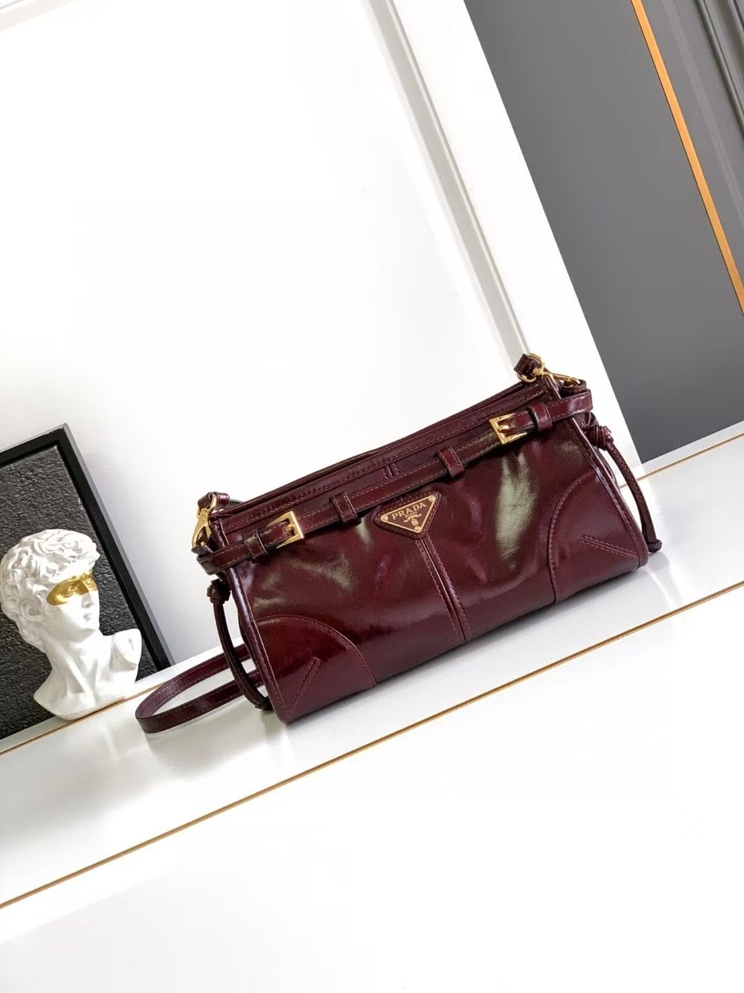 Prada Burgundy Small Bonnie Leather Shoulder Bag | Rich Jewel Tone & Structured Silhouette