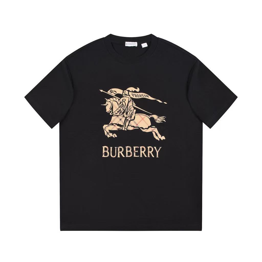 Men‘s Black Burberry Ombré Gradient Equestrian Knight Logo Cotton T-Shirt
