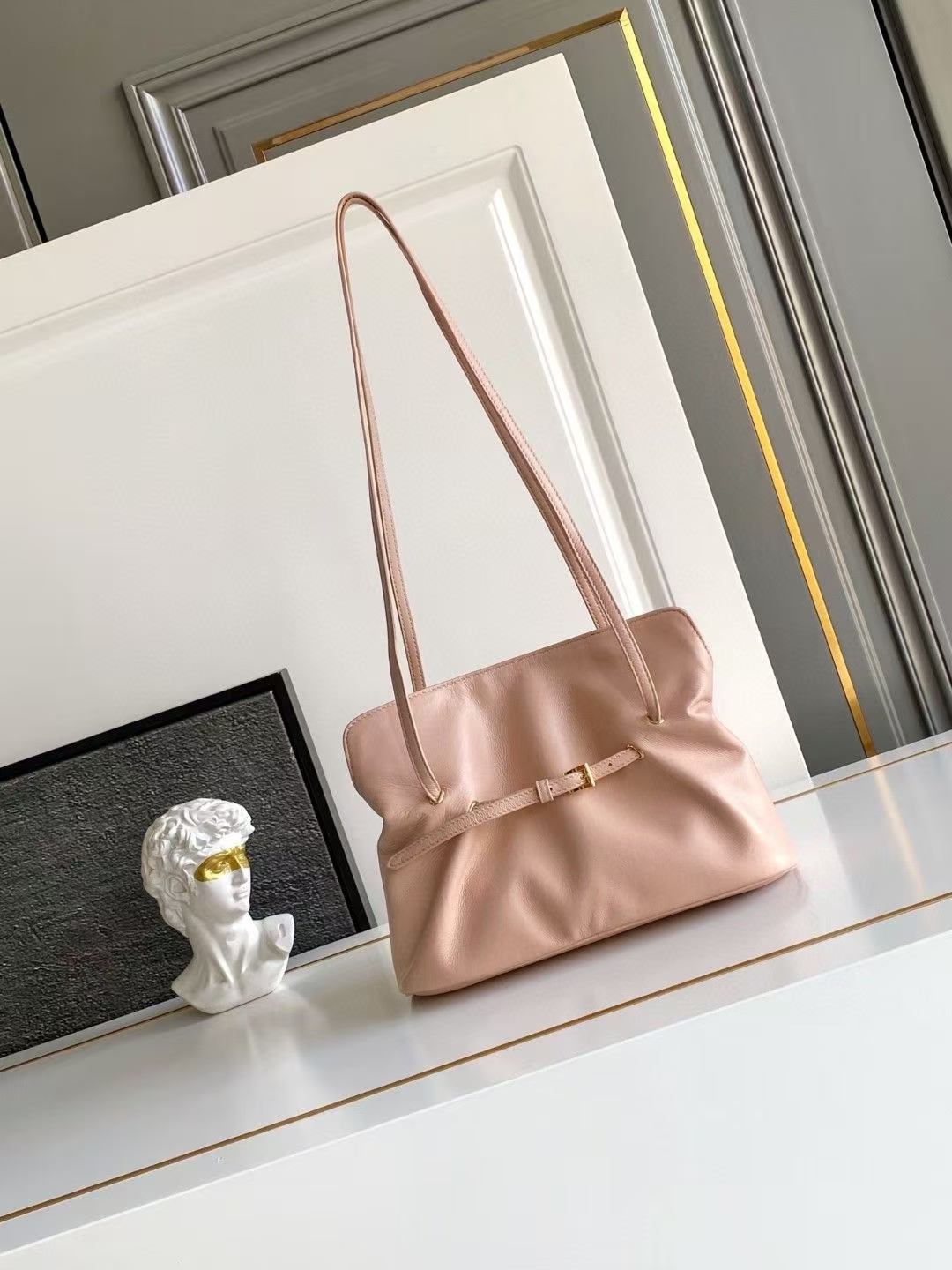 Prada Nude Pink Small Dada Nappa Leather Bag | Pleated Detail & Soft Modern Elegance