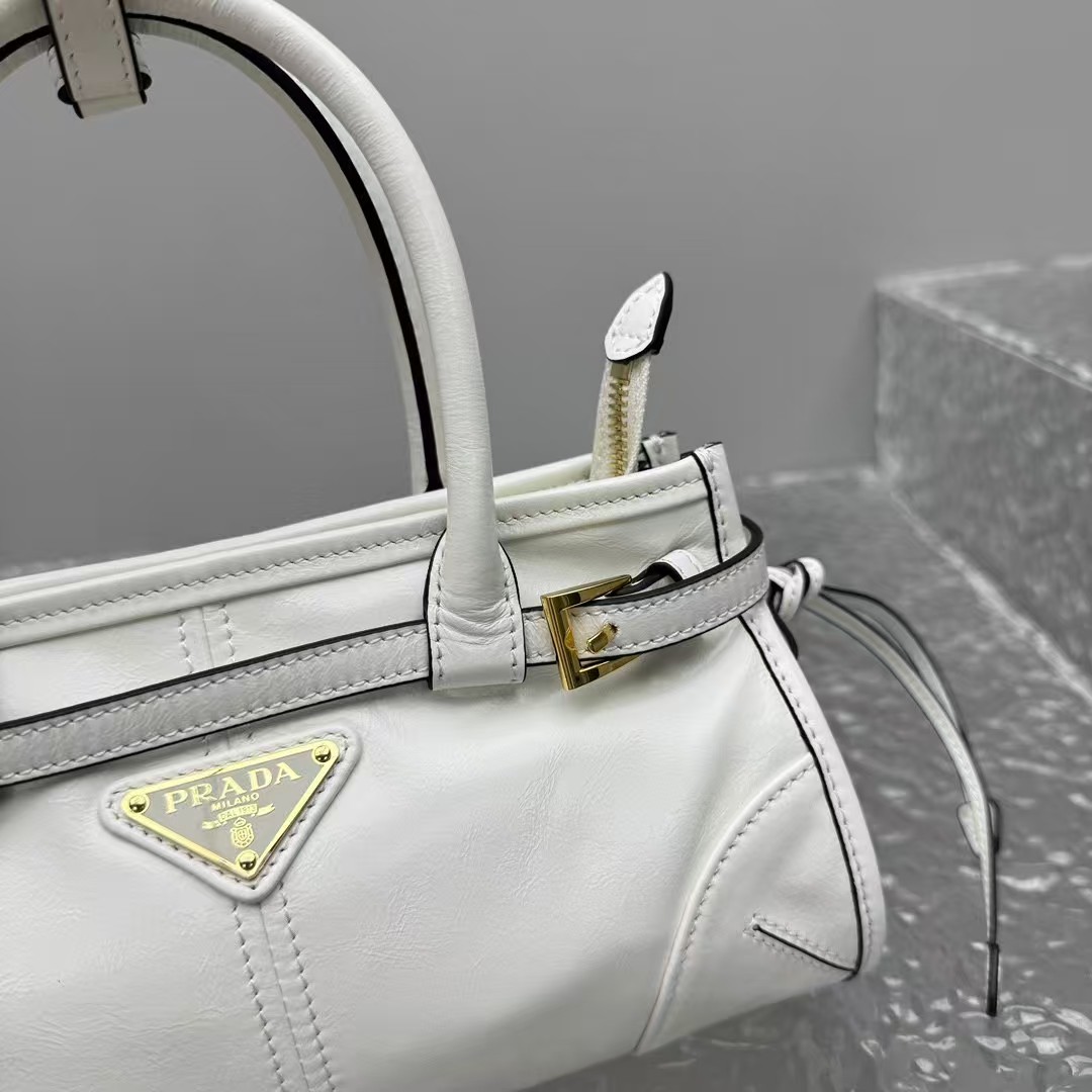 Prada White Leather Mini Bonnie Bag | Modern Attitude & Side Buckle Detail