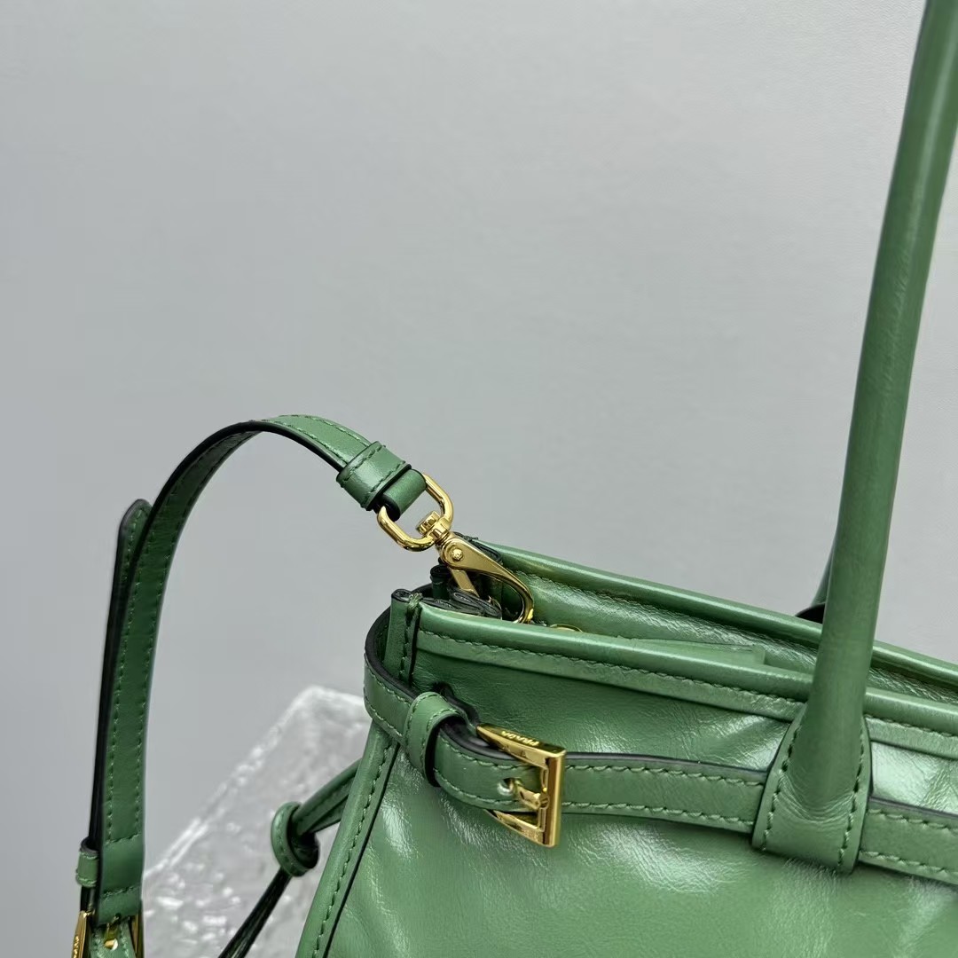 Prada Sage Medium Bonnie Leather Bag | Geometric Design & Soft Glossy Leather