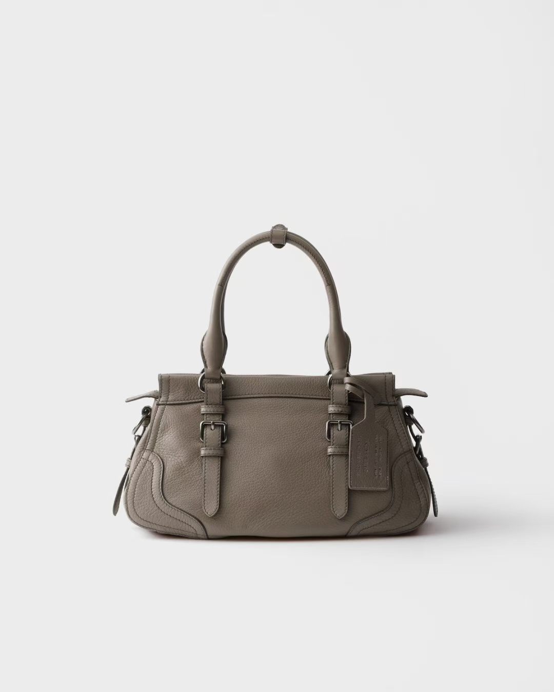 Prada Slate Grey Large Leather Tote | Modern Neutral, Travel-Inspired Design & Textured Leather