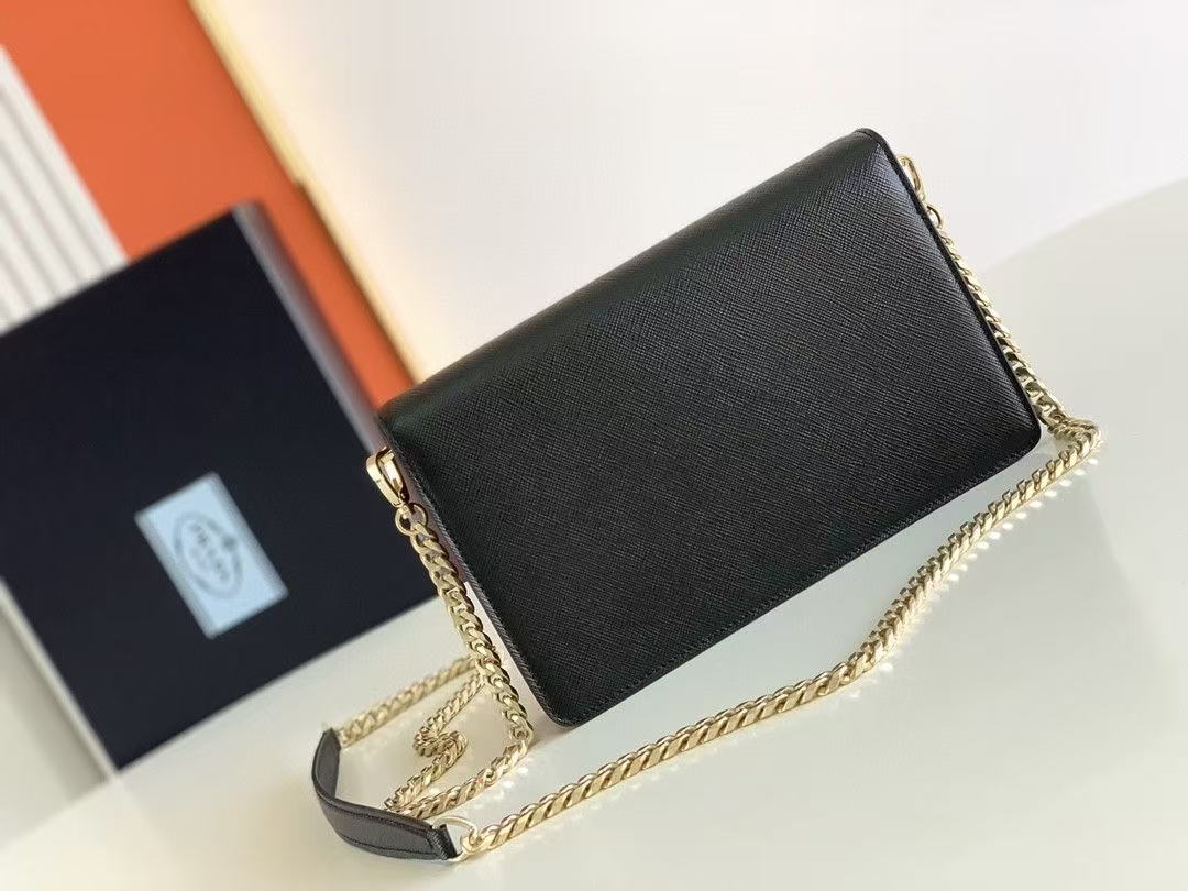 Prada Black Saffiano Leather Shoulder Bag | Flap Design & Detachable Chain Strap