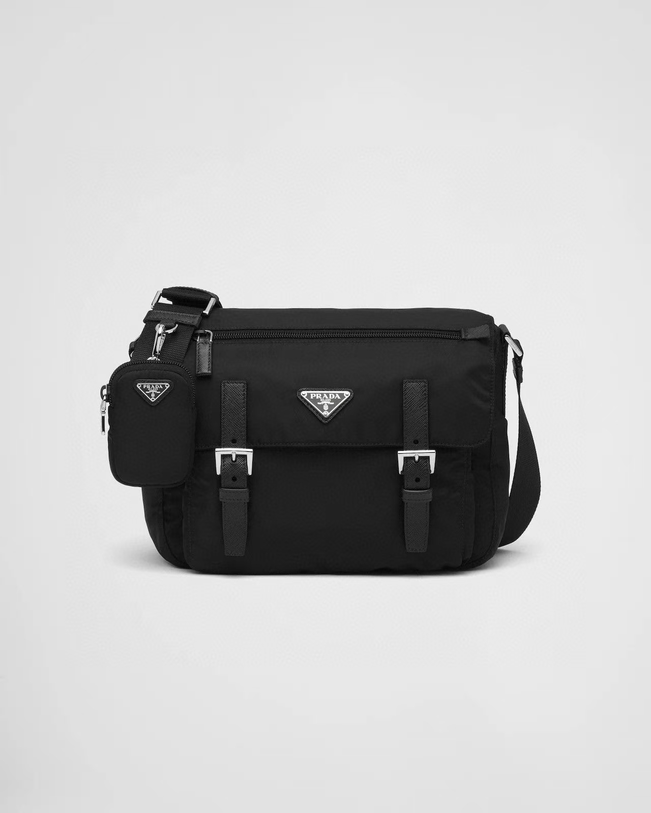 Prada Black Re-Nylon Shoulder Bag | Spacious Compartments & Detachable Pouch
