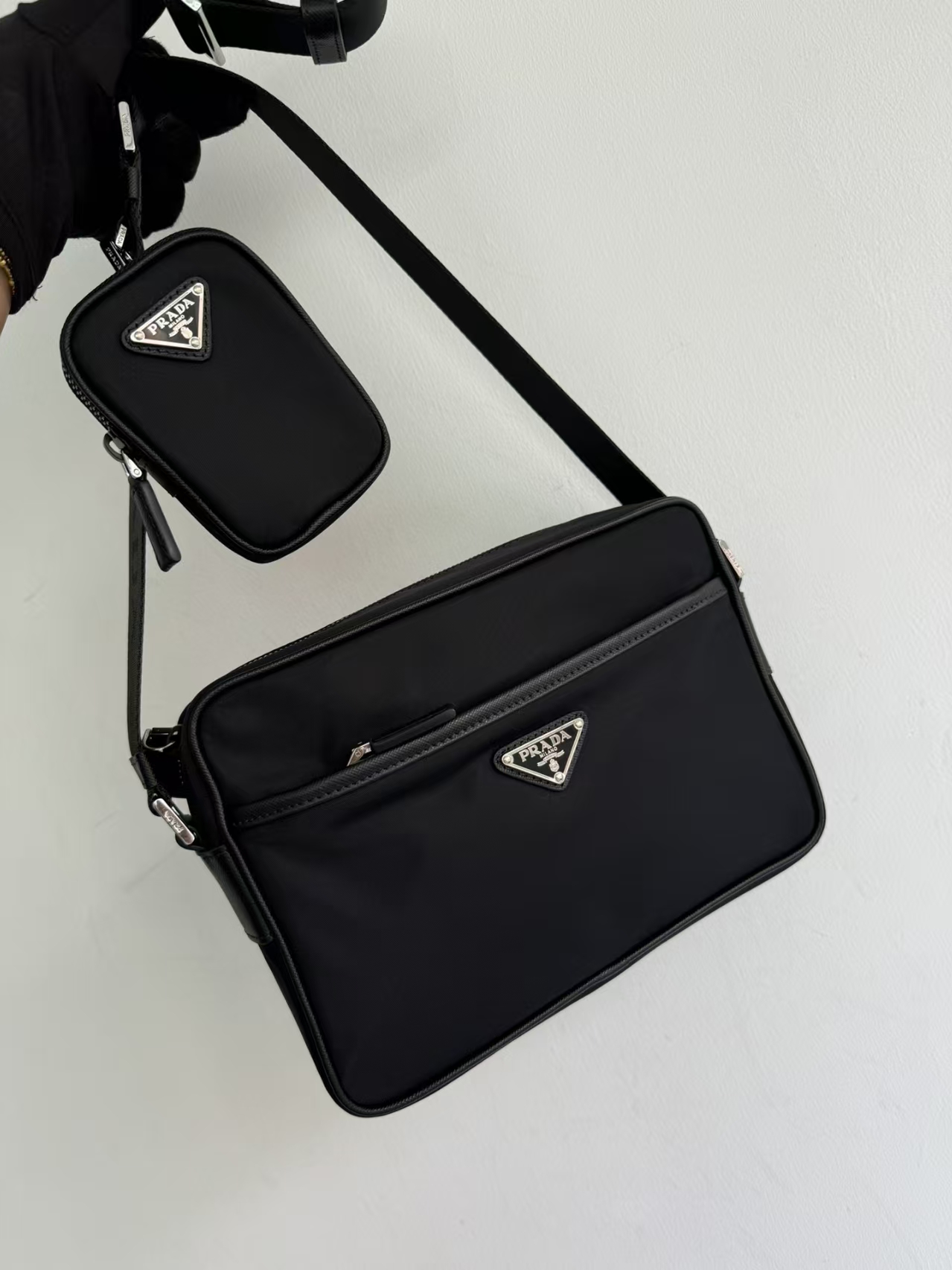 Prada Black Re-Nylon Shoulder Bag | Streetwear Style, Detachable Pouch & Recycled Material