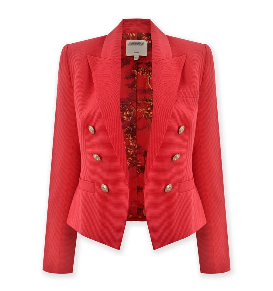 Women L'AGENCE Brook Open Front Double Breasted Blazer Coat Jacket Watermelon