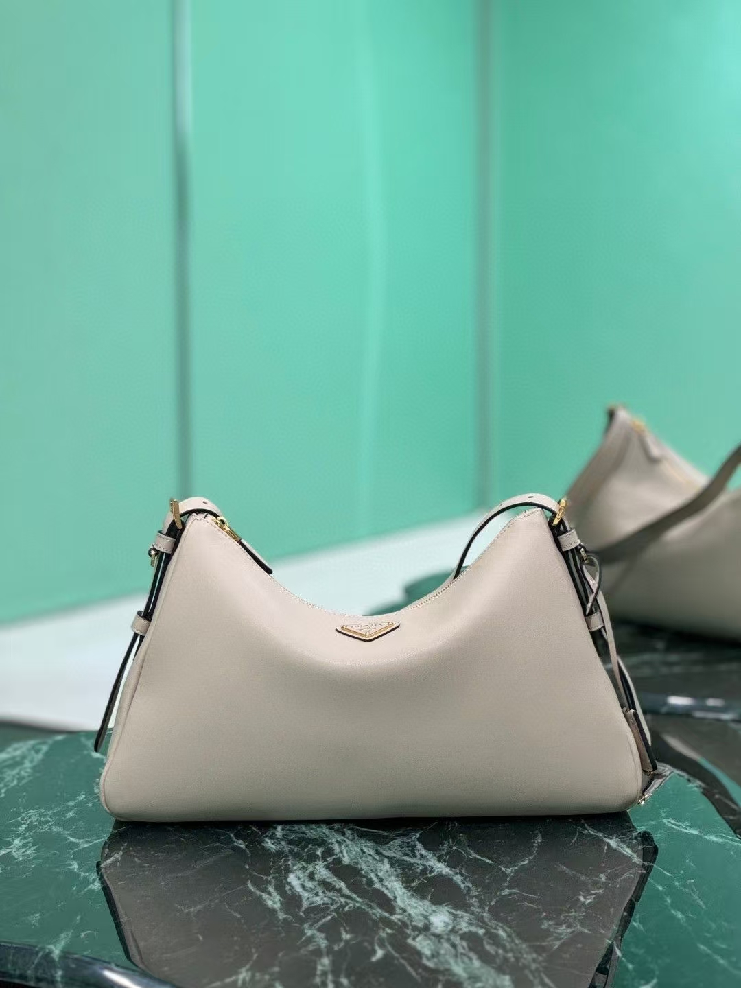 Prada Sand Large Aimée Leather Shoulder Bag | Elevated Neutral, 90s Minimalist Silhouette