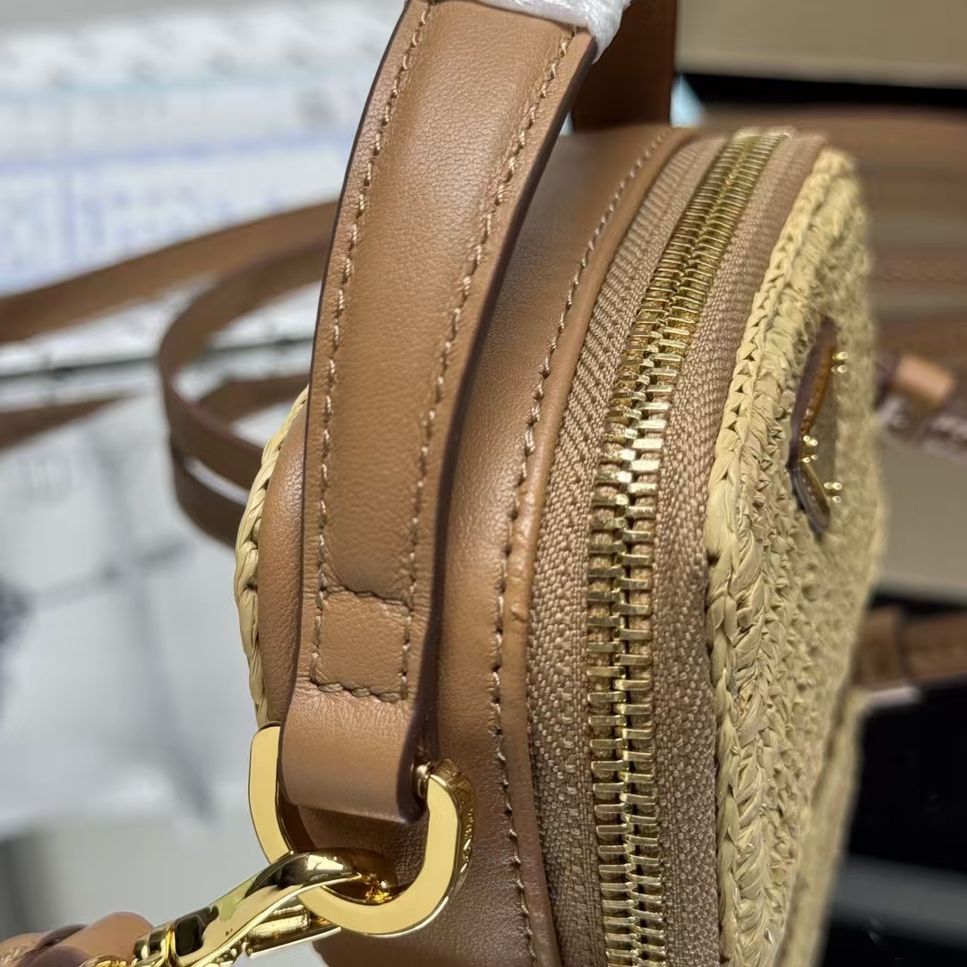 Prada Neutral Crochet & Leather Mini Bag | Woven Design & Detachable Strap