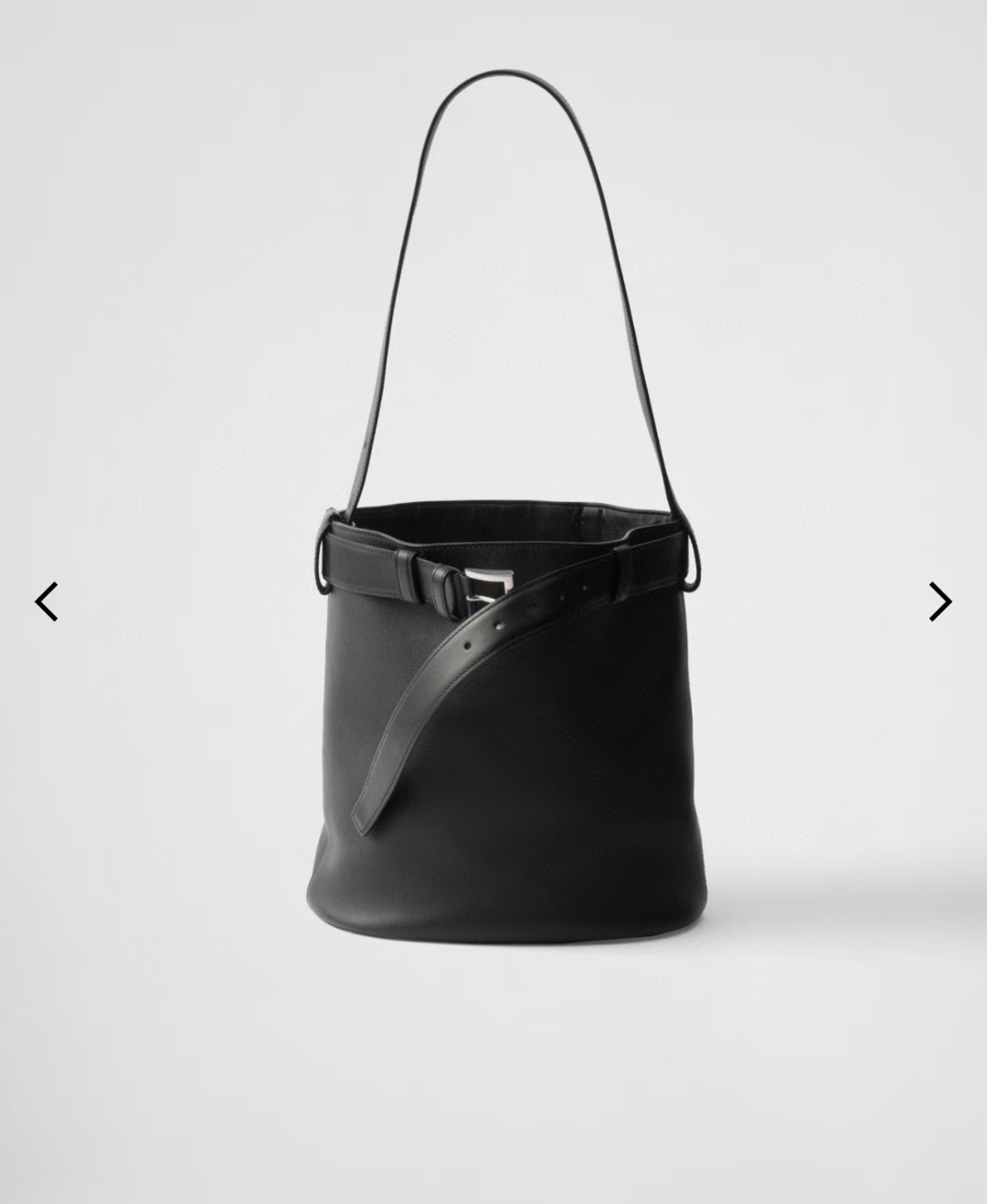 Prada Black Buckle Leather Bucket Bag | Strap Detail & Structured Silhouette