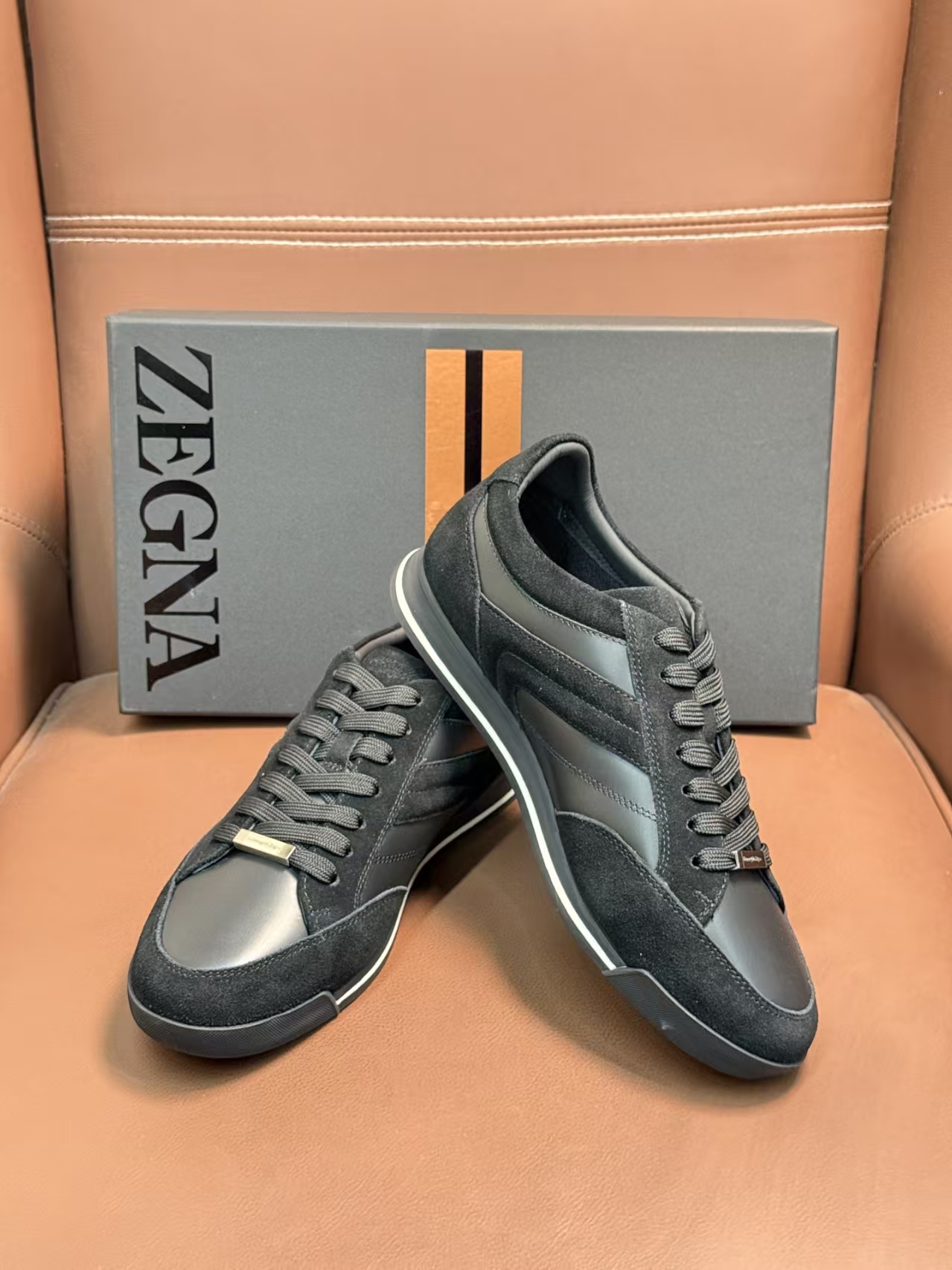 Zegna Triole Stitcht Monte Black Suede Casual Sneaker