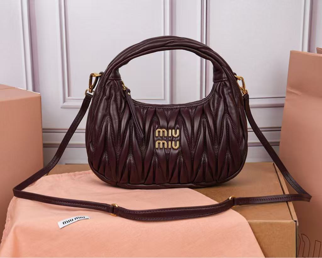 miumiu Wander Matelassé Soft Lamb Leather Small Crescent Bag