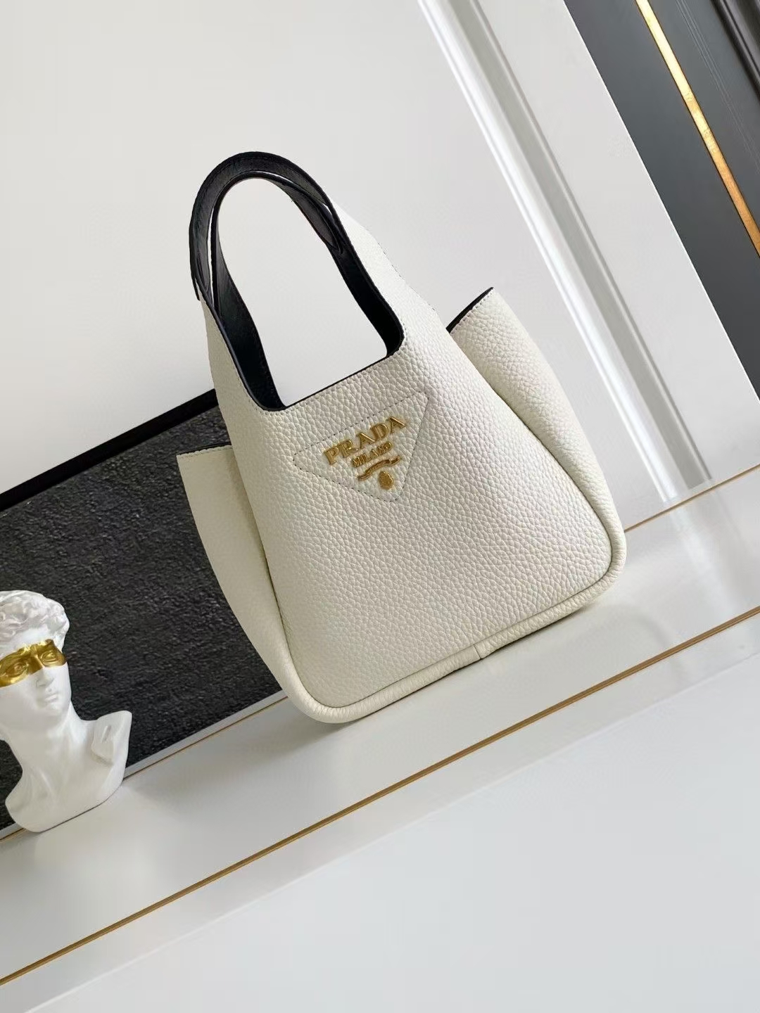 Prada White/Black Leather Mini Bag | Two-Tone Deconstructed Design