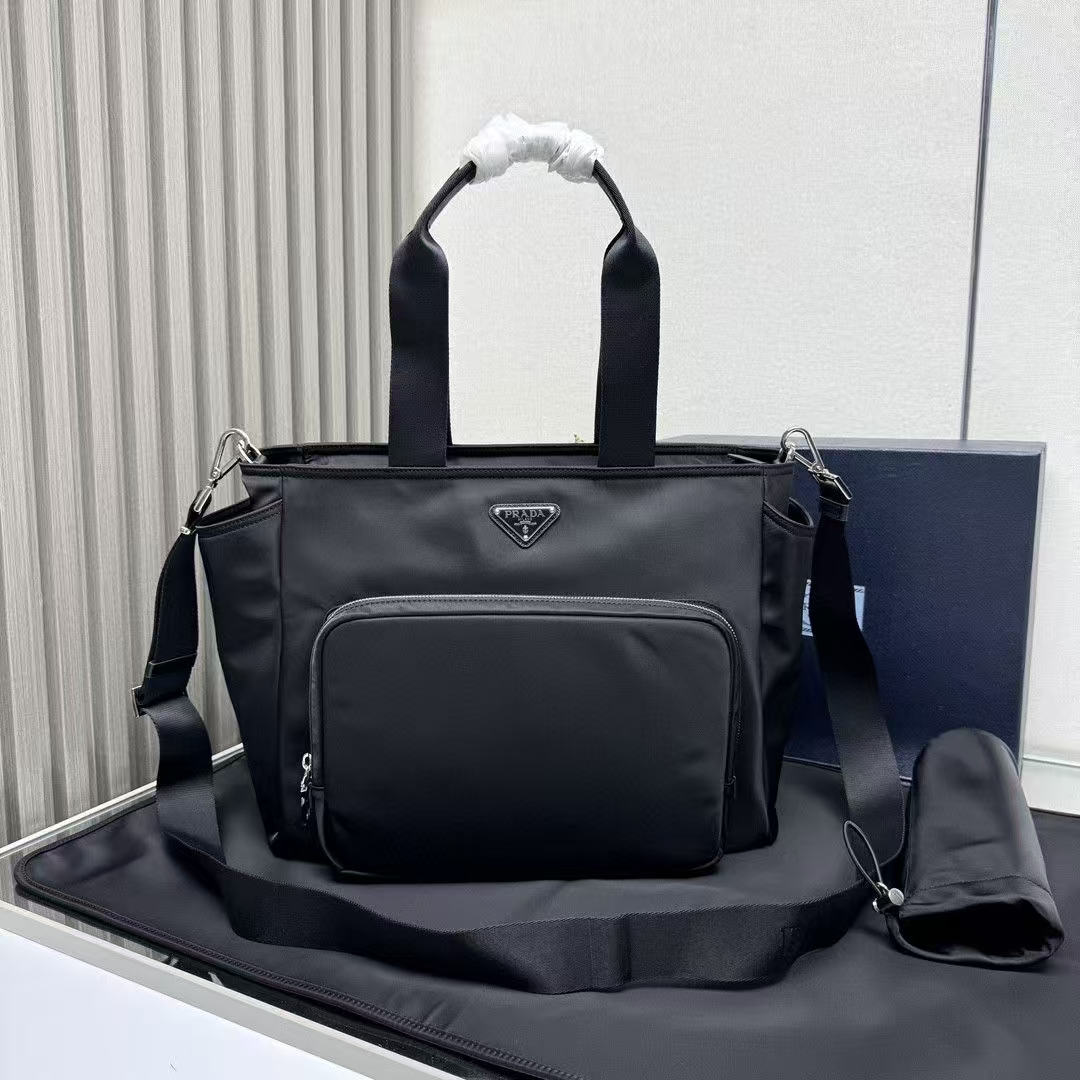 Prada Black Re-Nylon Tote | Recycled Material & Multiple Pockets