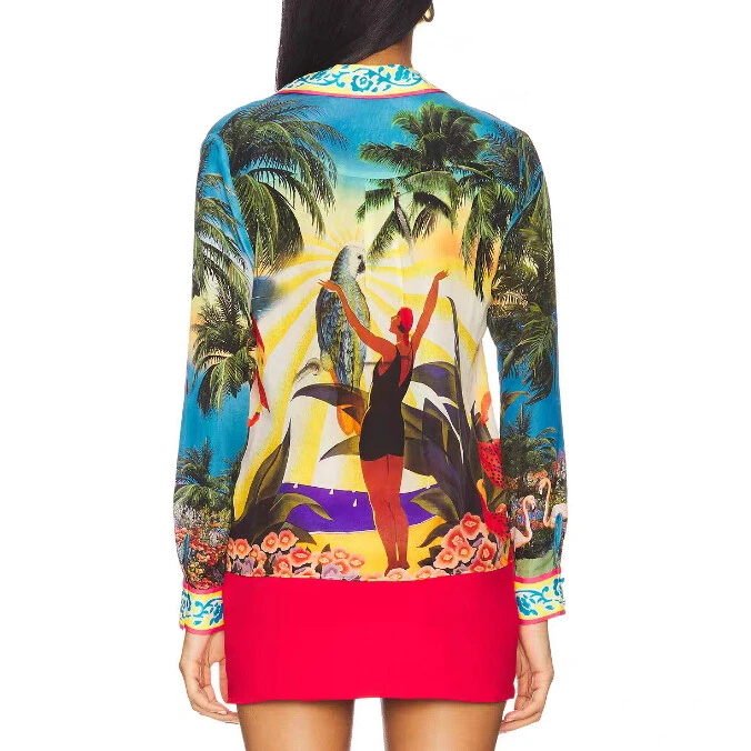 Women Alice + Olivia Collared Floral Embellished Shirt Top