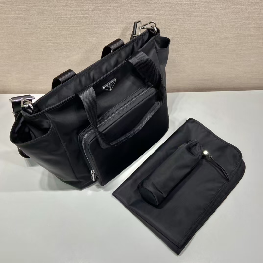 Prada Black Re-Nylon Diaper Backpack | Multi-Pocket Design & Detachable Organizer