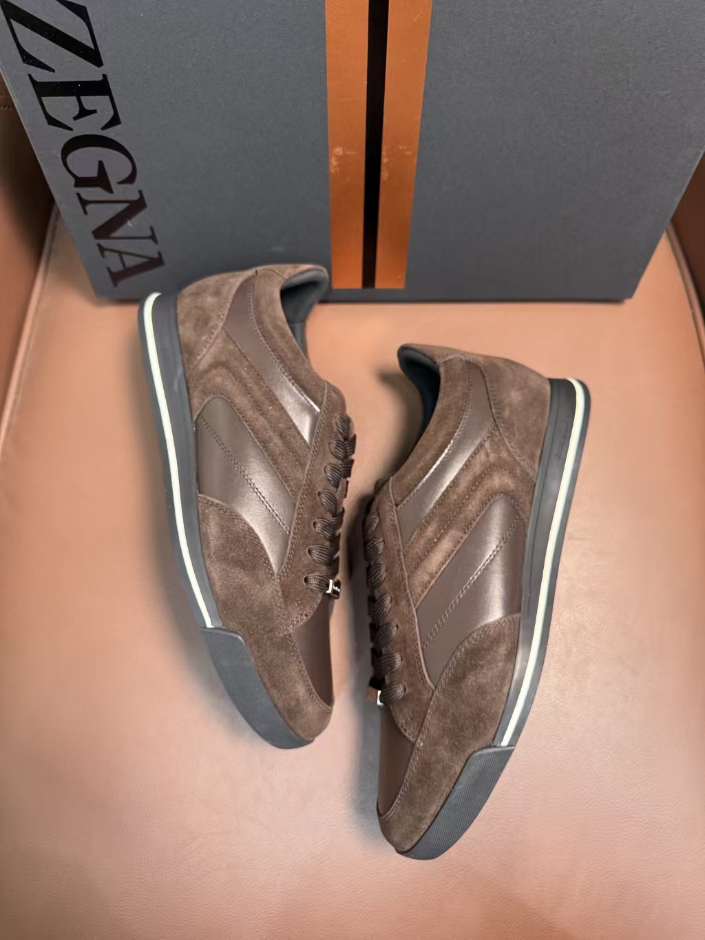 Zegna Triole Stitcht Monte Dark Brown Suede Casual Sneaker