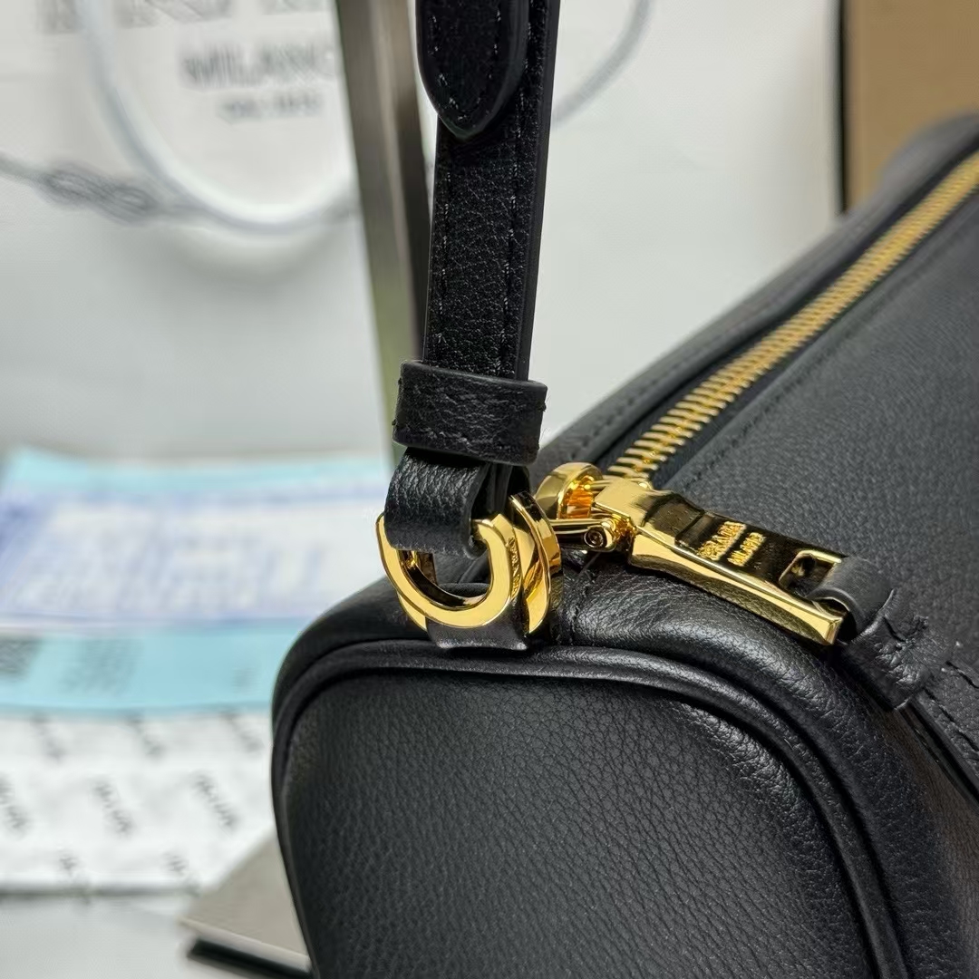 Prada Black Leather Clutch | Geometric Pattern & Adjustable Handle